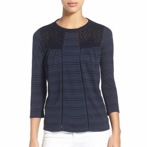 Lucky Brand Lace Yoke Shadow Striped Knit …